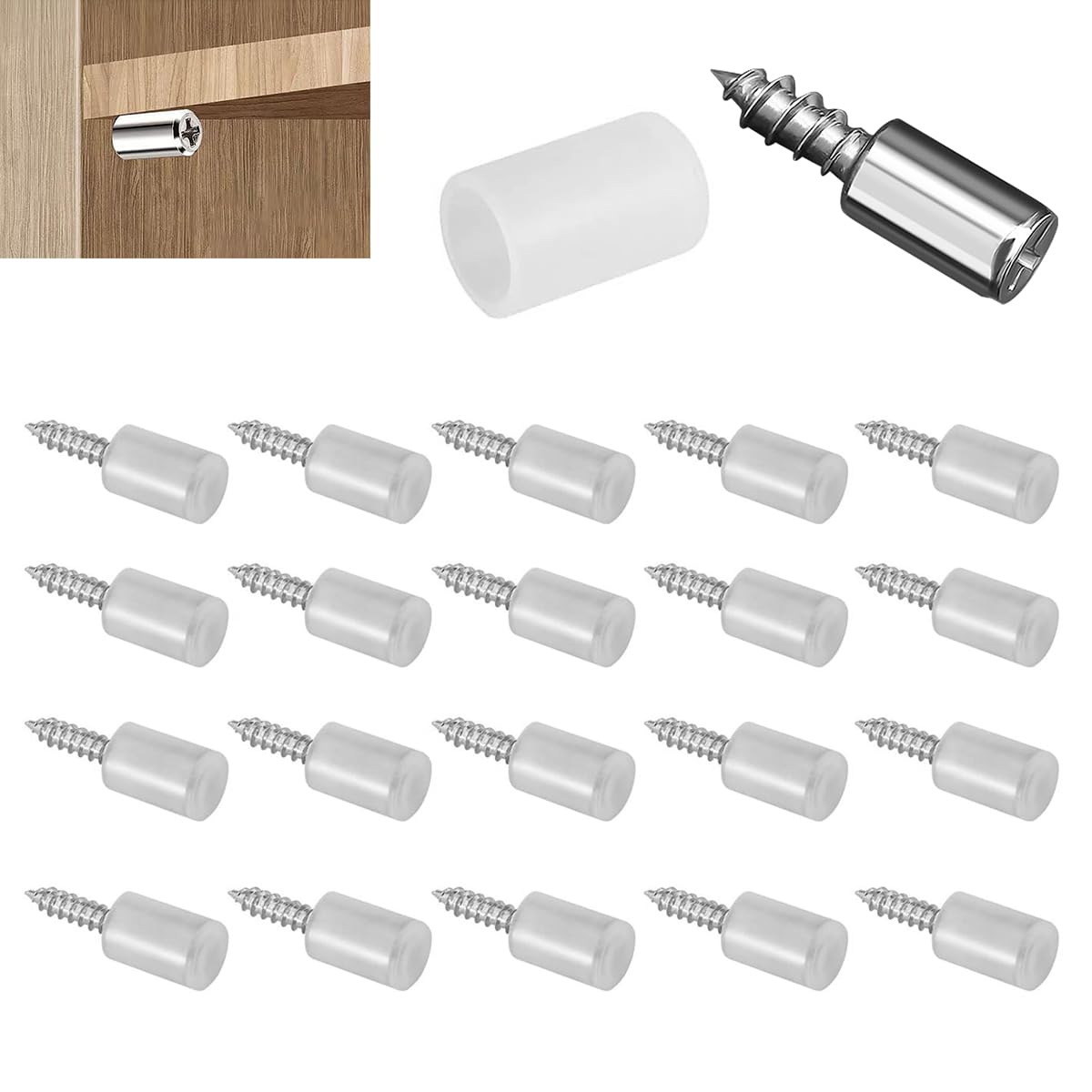 HASTHIP Shelf Support Pegs for Cabinets and Bookcases with 20 pcs Nickel Plated Iron Pins | Anti Slip Silicone Sleeve