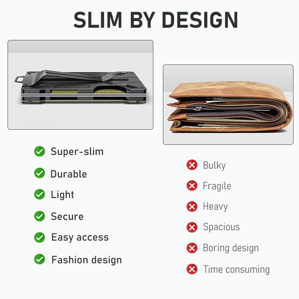 HASTHIP Slim Men's Wallet with RFID Blocking and Push-Up Card Access | Carbon Fiber 9.5cm
