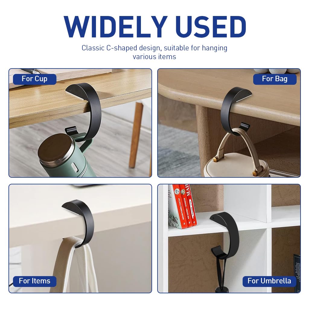 HASTHIP Desk Hanging Hooks for Bags and Headphones featuring C Shape Design 2pcs Set