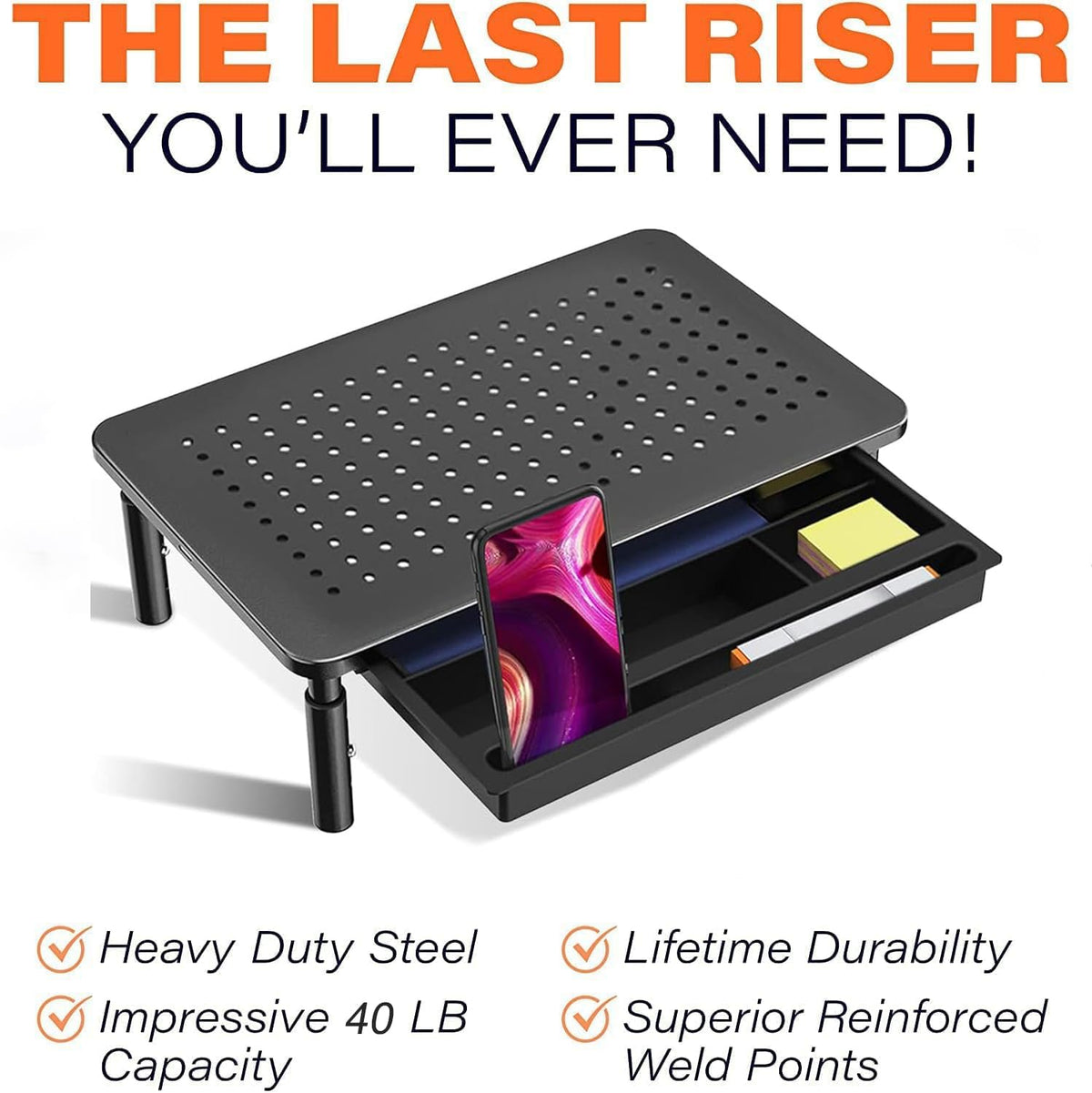 Monitor Stand for Desk, Monitor Stand Riser with Drawer 3 Height Adjustable PC Monitor Riser Stand Monitor Stand for Table Monitor Riser Printer Stand CPU Stand for Laptop Notebook Computer