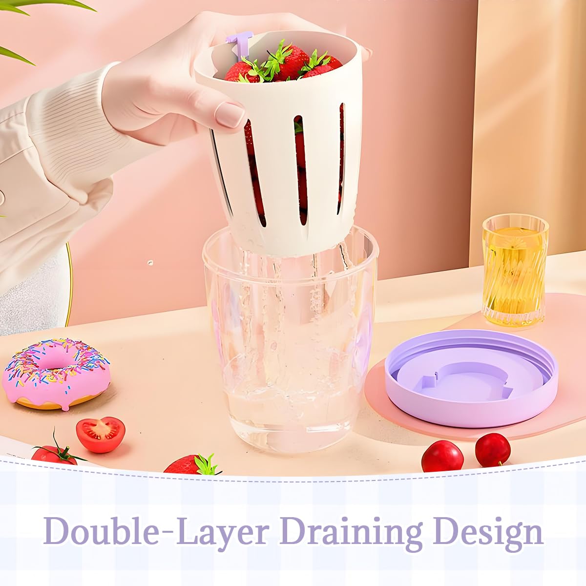 HASTHIP Salad Cup for Fresh Snacks with 20oz Airtight Leak Proof Lid and Built In Strainer | BPA Free Reusable Fruit Container