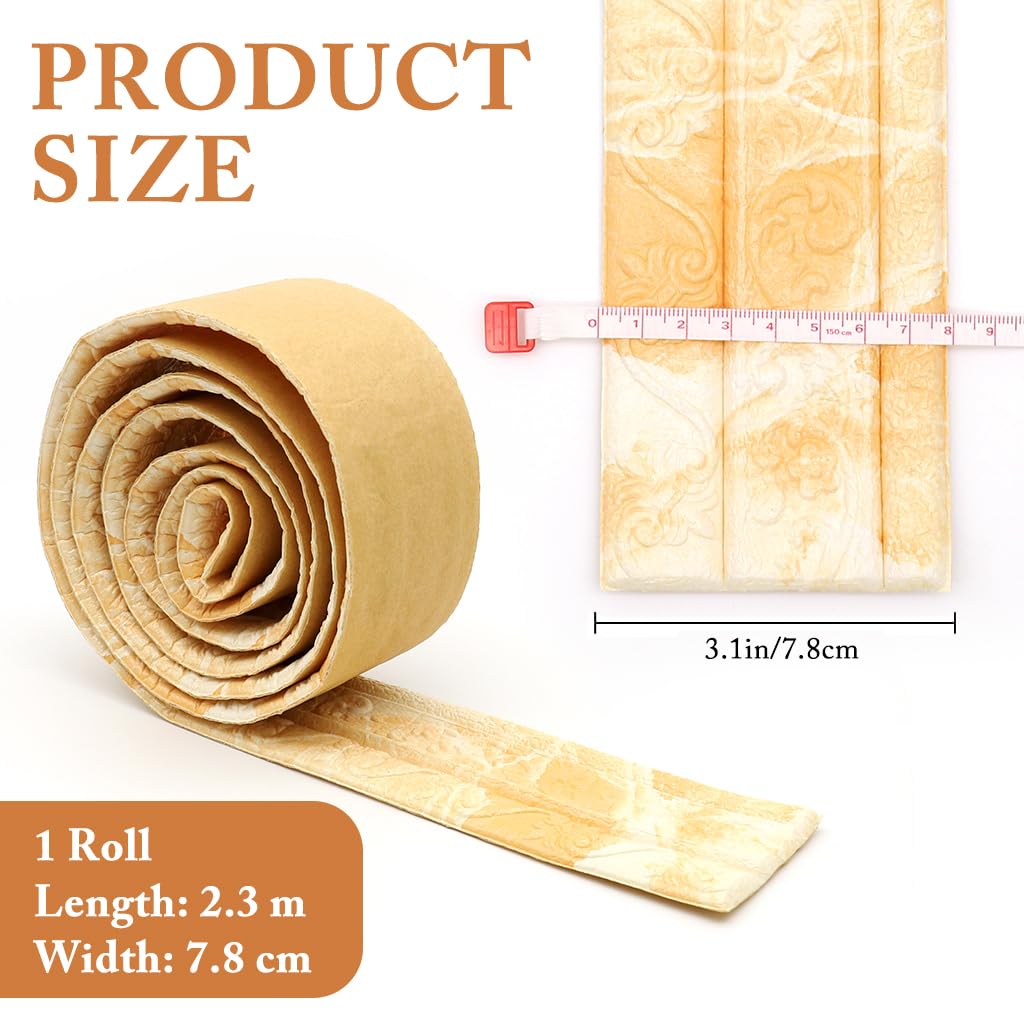 HASTHIP Peel and Stick 3D Foam Molding Trim for Walls with Floral Embossing 2.3 m x 7.8 cm Yellow 2 pcs