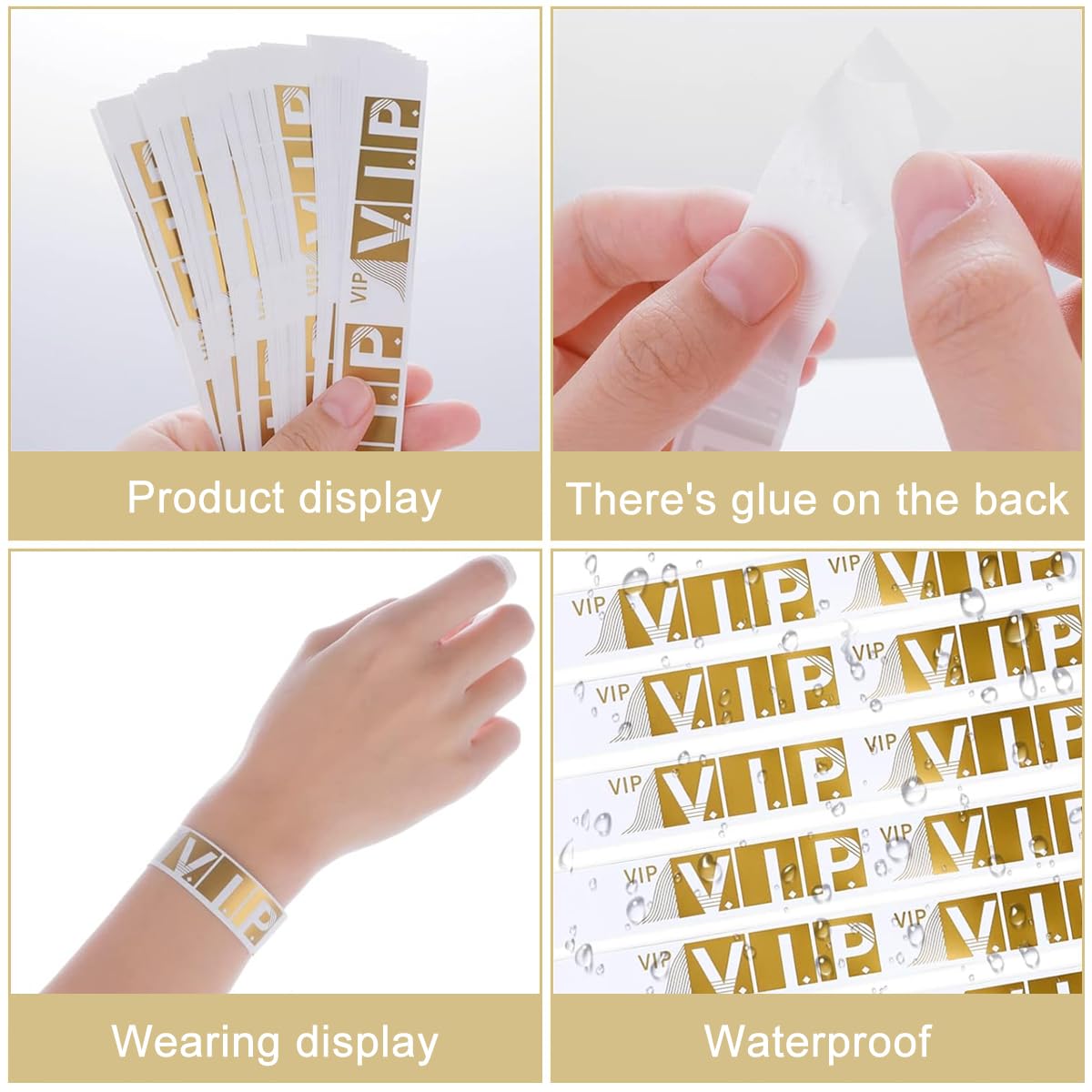 HASTHIP VIP Wristbands for Events featuring 300 pcs Waterproof Paper Bracelets Gold | Party Concert Festival Use