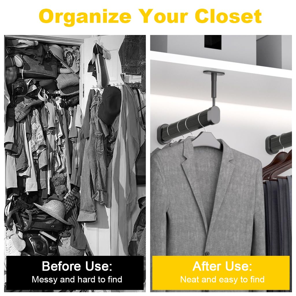 HASTHIP Wardrobe Hanger Rod for Under Shelf Storage with Adjustable Spacing and 11.8 in Aluminum Bar