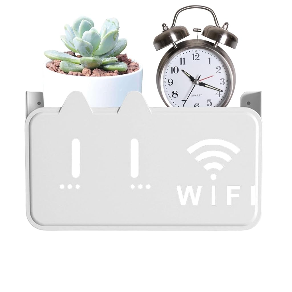 HASTHIP® WiFi Stand Wall Mounted - No-Drill Universal Wall Mounted Shelves Self-Adhesive WiFi Storage Box for Modem, Set-Top Box, Smart Devices-Space-Saving Cable Organizer Stand for Home & Office