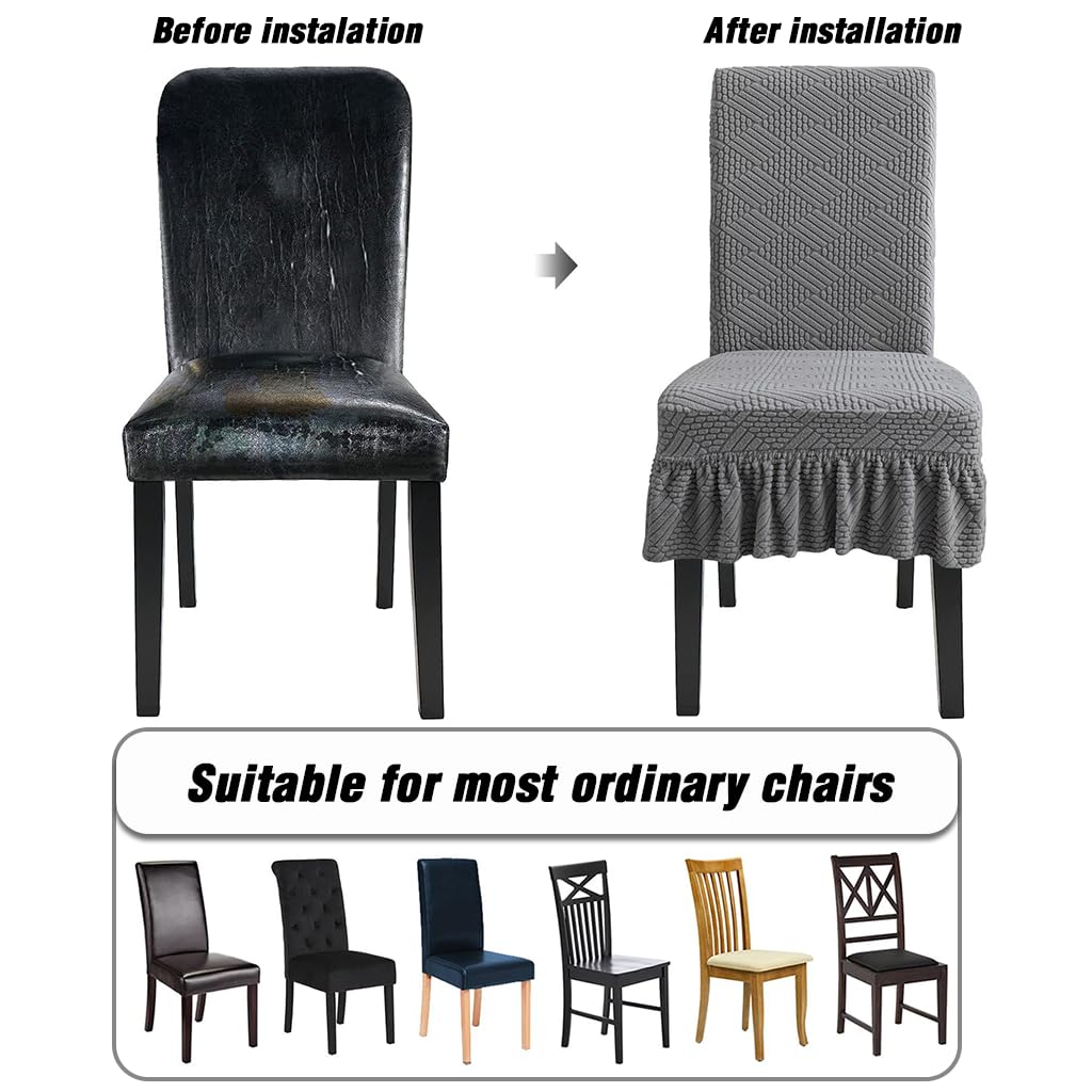 HASTHIP Chair Cover Set of 4 for Dining Table with Skirted Hem | Polyester Spandex Grey