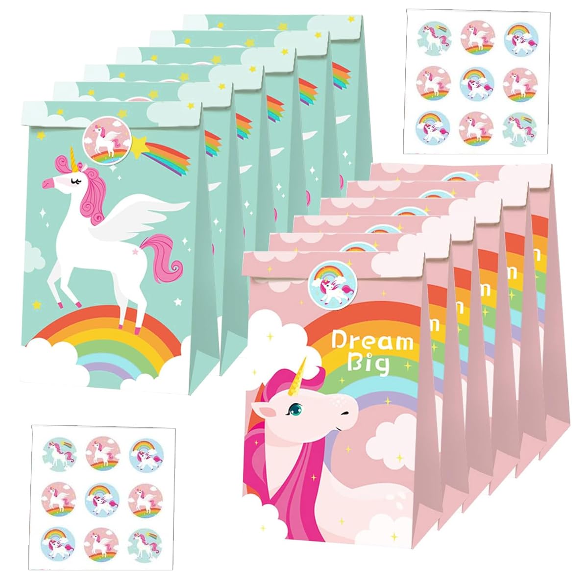 HASTHIP Unicorn Gift Bags for Birthday Parties with 18 Stickers and 2 Whimsical Designs