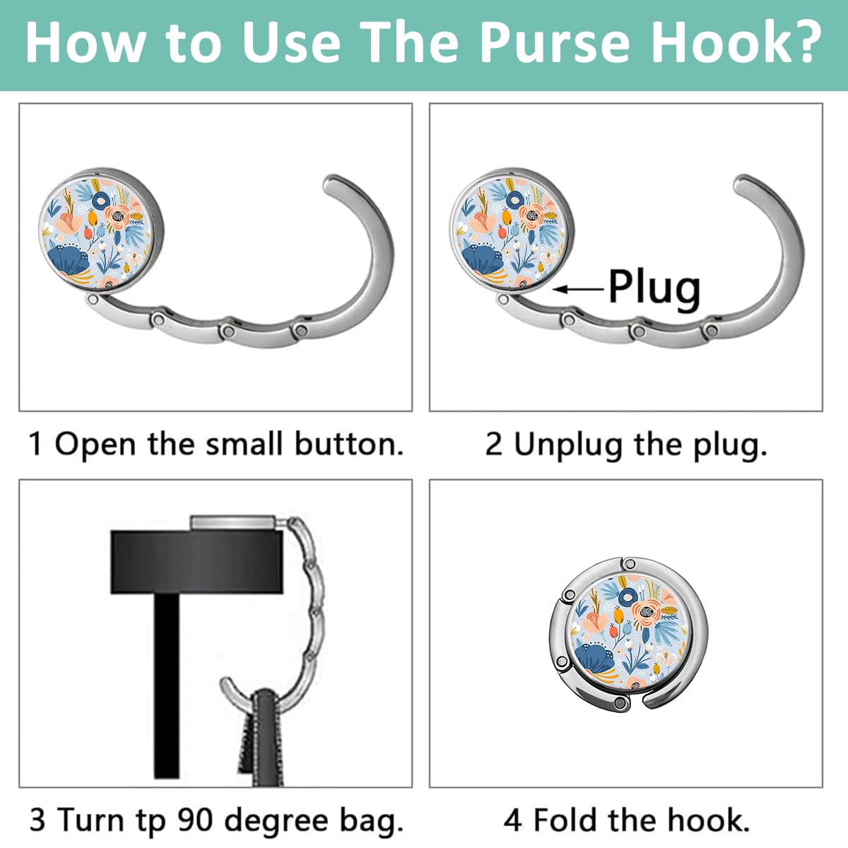 HASTHIP Desk Bag Hanger for Table and Office Use featuring Folding Hook Design | 3Pcs Aluminum Alloy Set