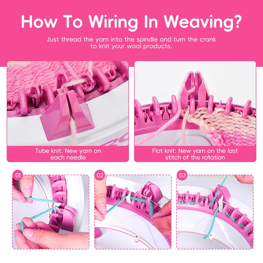 HASTHIP Knitting Machine Set for DIY Hats and Scarves with 40 Stitch Hand Crank Loom | Multicolor Yarn and Tools Included