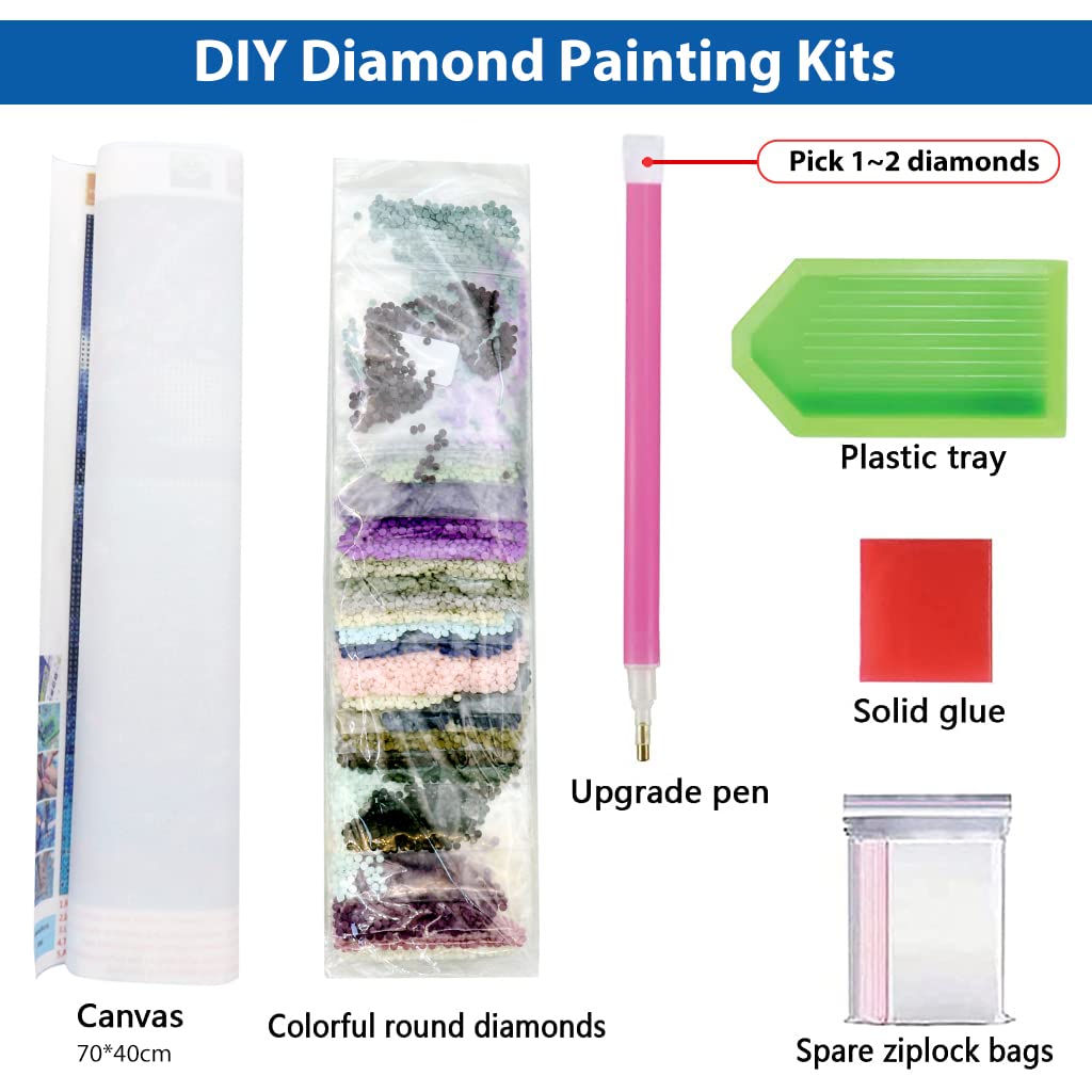 HASTHIP Diamond Painting Kit for Adults with Full Drill Crystal Rhinestones 27.5 x 15.7in | Lake Moon DIY Wall Art Decor