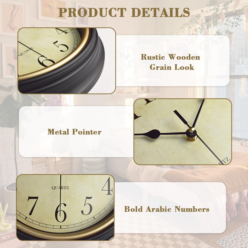 HASTHIP 12-Inch Vintage Silent Quartz Wall Clock Battery Operated