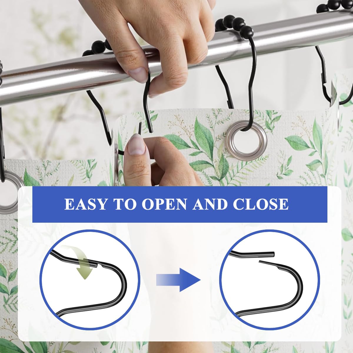 HASTHIP Shower Curtain Hooks Set of 12 with Snap On Design and Rust Resistant Black Finish