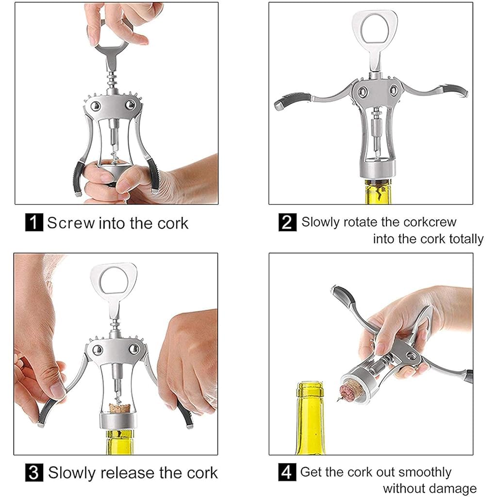 HASTHIP Wing Corkscrew Wine Opener for Wine and Beer with Dual Wings | Stainless Steel Zinc Alloy