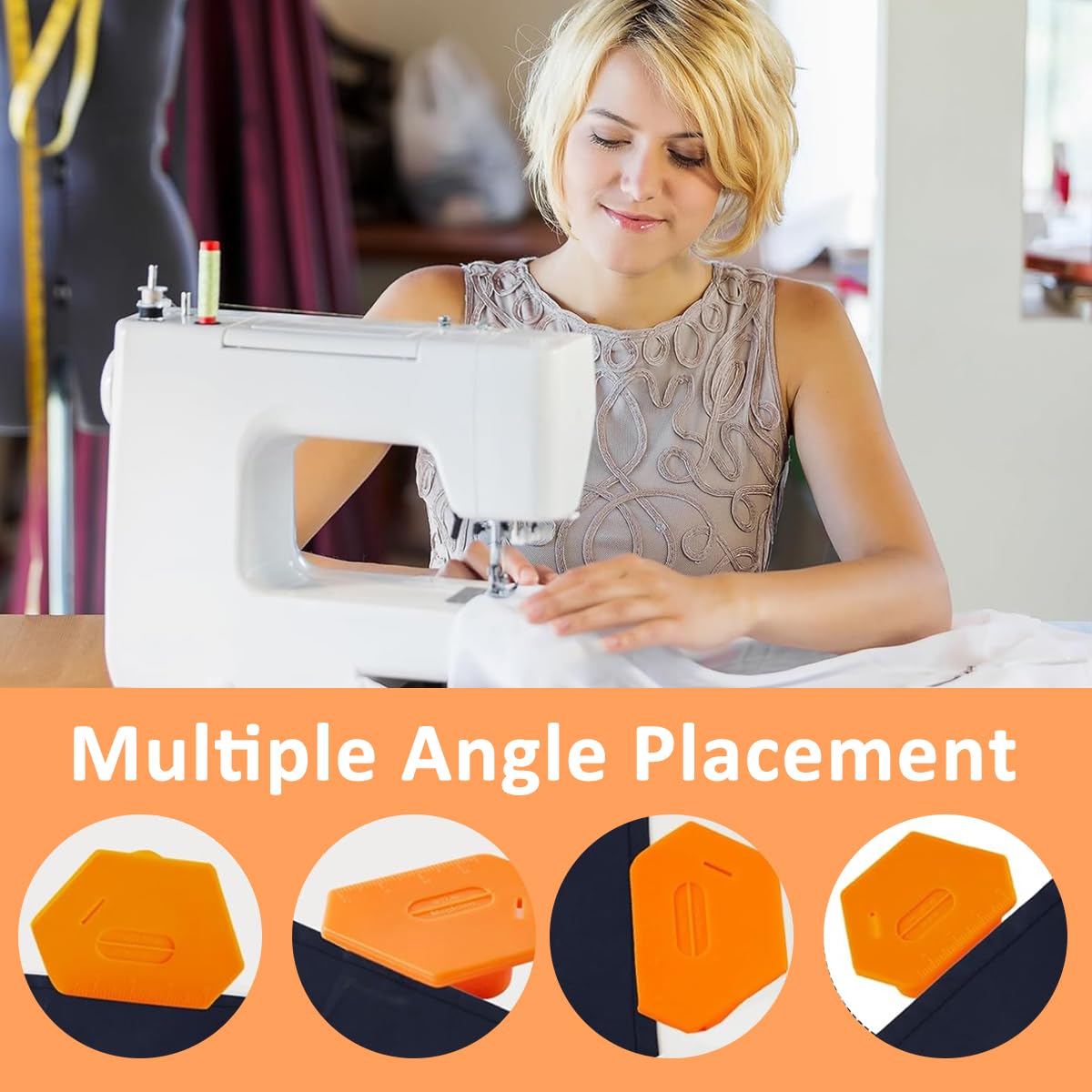 HASTHIP Magnetic Seam Guide for Sewing Machine with Polygonal Magnetic Gauge | Orange Sewing Tool for Quilting Precision