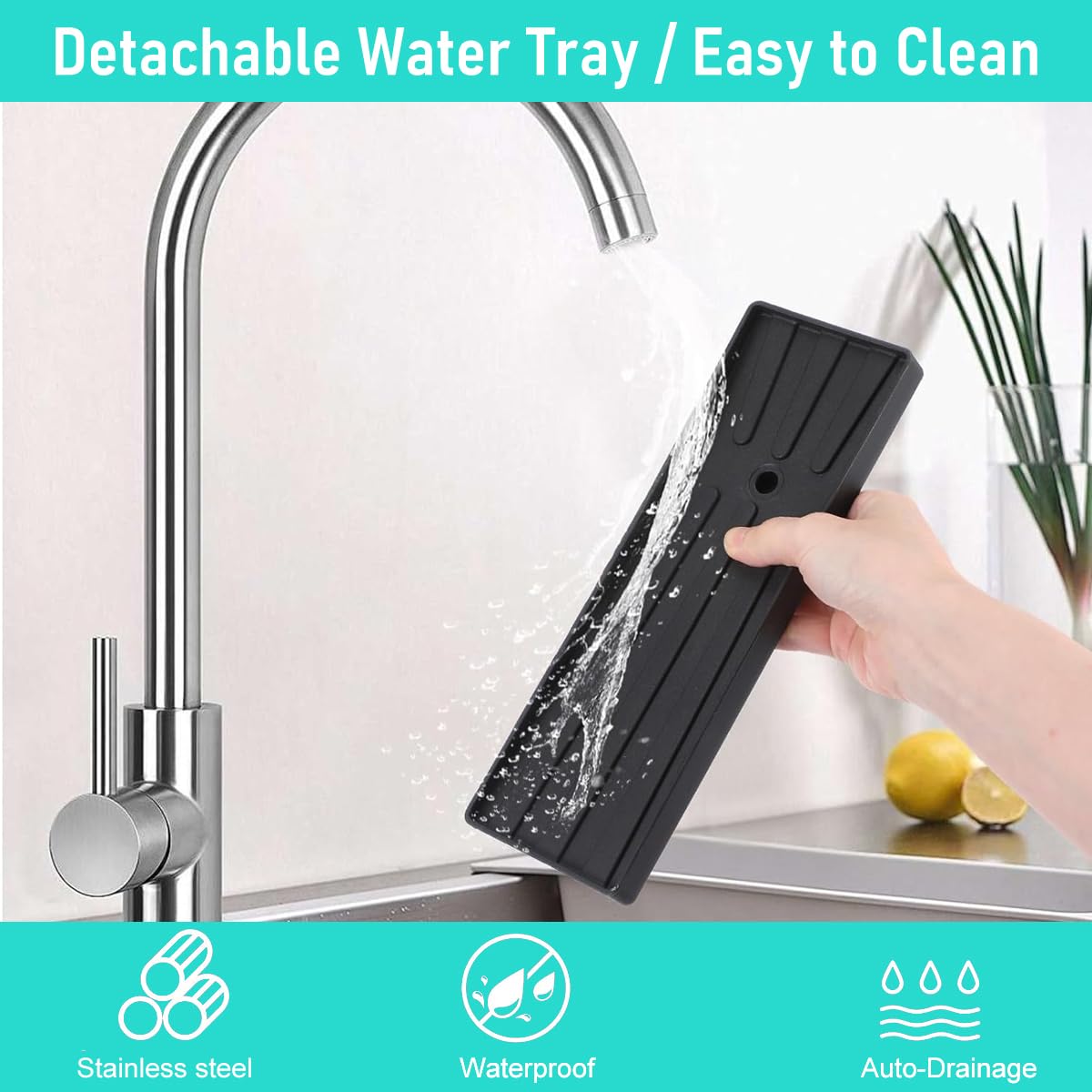 HASTHIP Metal Sponge Holder for Kitchen Sink featuring Auto Draining Tray and 23×19×16cm Caddy | Carbon Steel Countertop Organizer