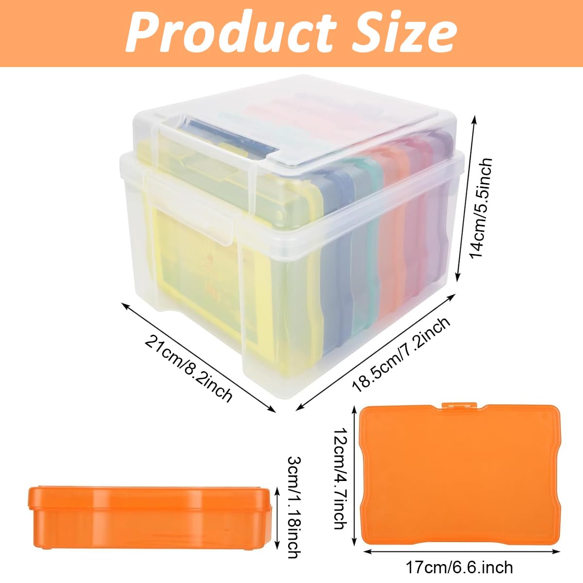 HASTHIP Photo Storage Box for DIY Crafts with 6 Color Sub Boxes 7.2×8.2 in Case | Beige Organizer