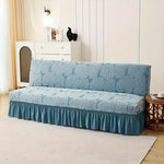 1PC Stretch Sofa Slipcover Couch Sofa Covers Washable Furniture Protector Full Sofa Bed Cover with Elastic Bottom and Skirt for Living Room, Light Blue (190-230cm)