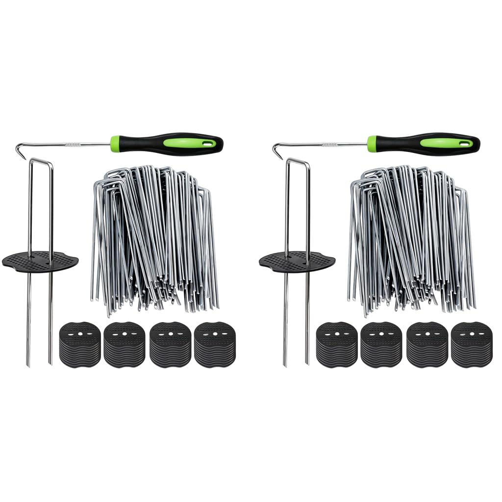 HASTHIP Metal U Pins for Landscaping and Weed Barrier 200 pcs 7.87 in with Pin Holders | Includes Puller