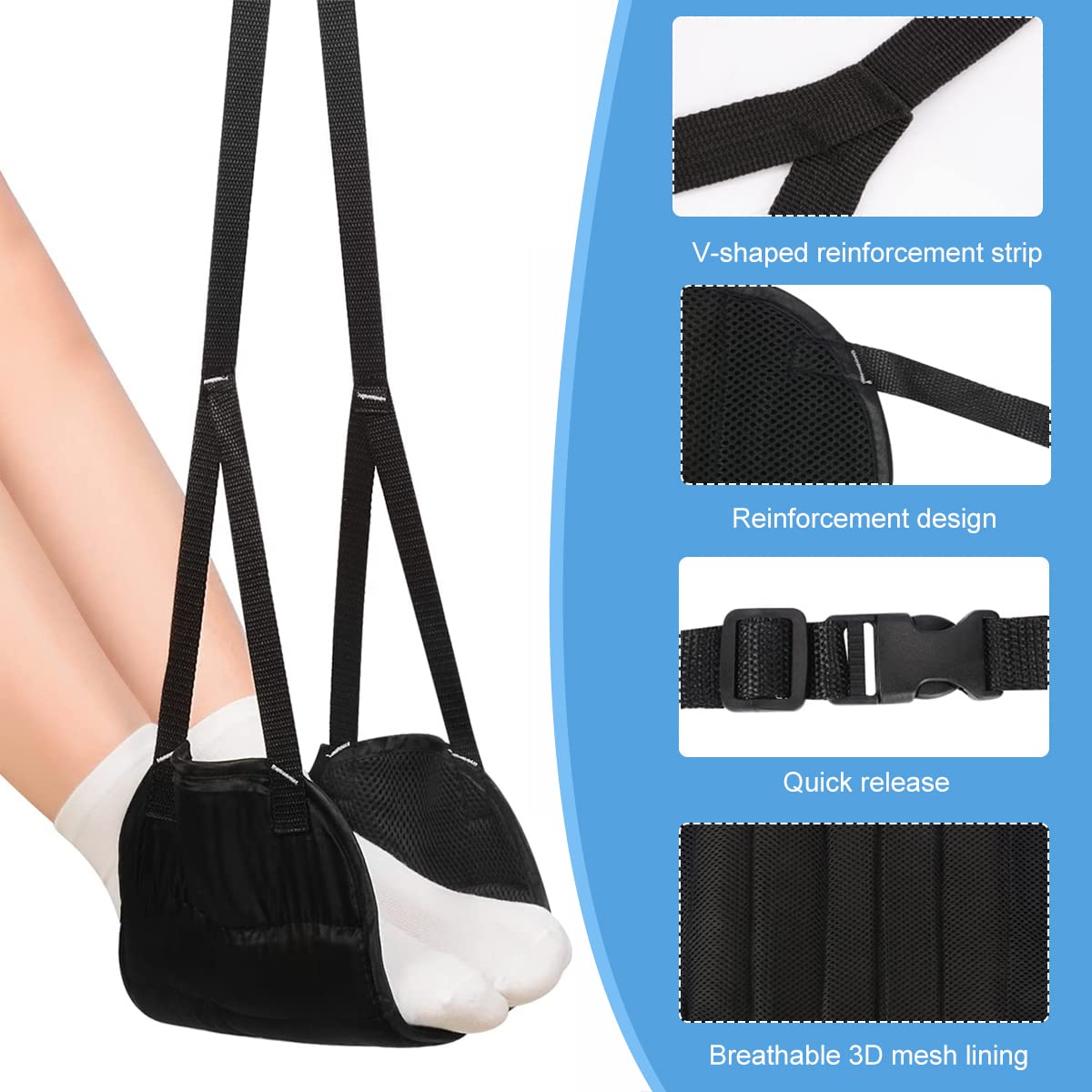 HASTHIP Airplane Footrest for Travel with Hanging Hammock Support and Storage Bag | 3PCS Black
