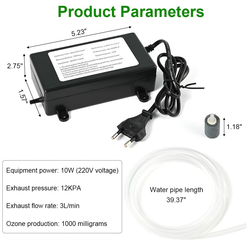 Household Ozone Generator Multi-functional Ozone Generator for Air Purification, Water Treatment, Vegetable Cleaning 1000 mg/h Ozone Generator Machine for Purifying Water for Cleaning