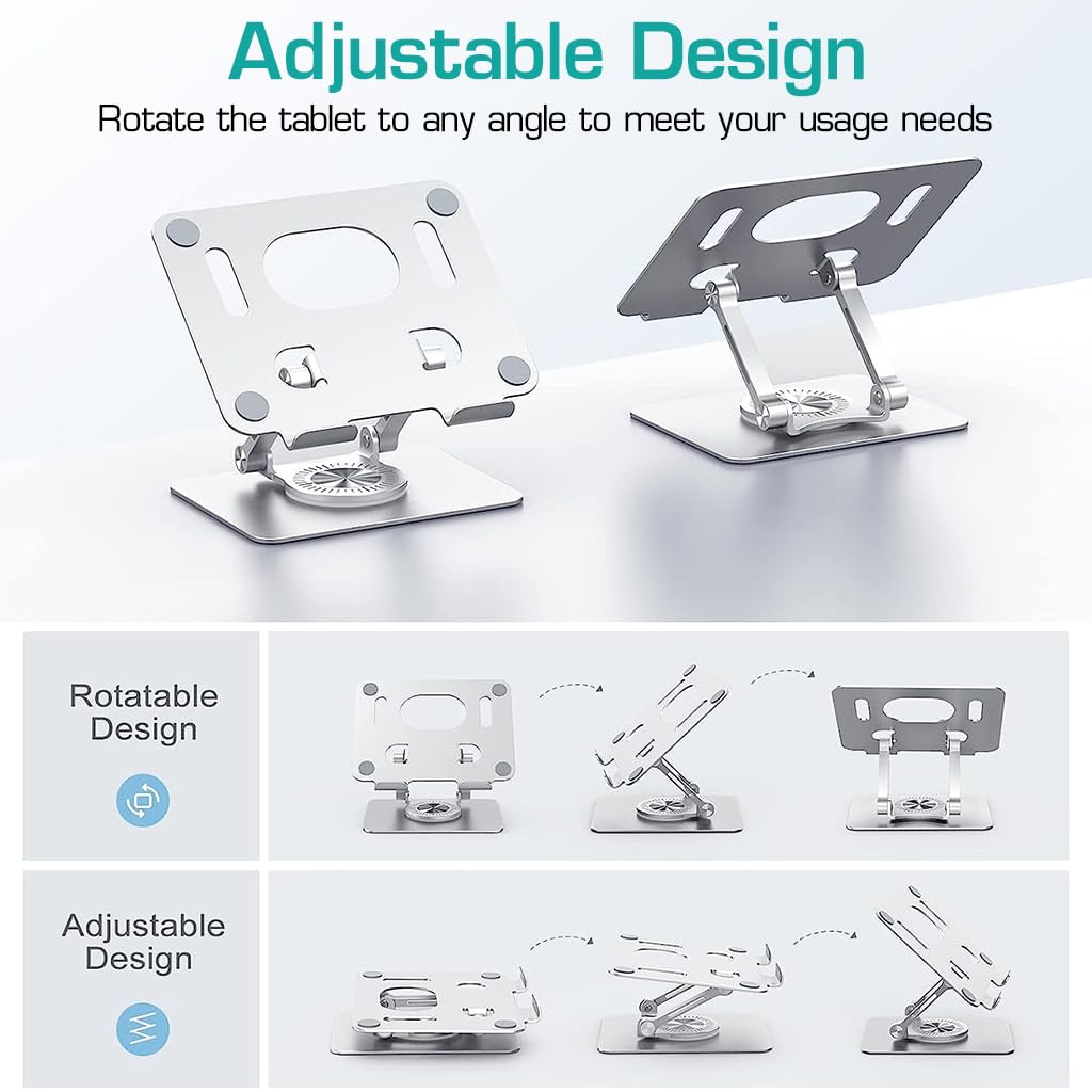 HASTHIP® Tablet Stand, Metal Stand Foldable, Adjustable Universal 360-degree Rotatable Metal Tablet Holder, Phone Stand Compatible for iPad/iPhone/iPad Pro or Other 4.7~12.9 Inch-Screen Devices
