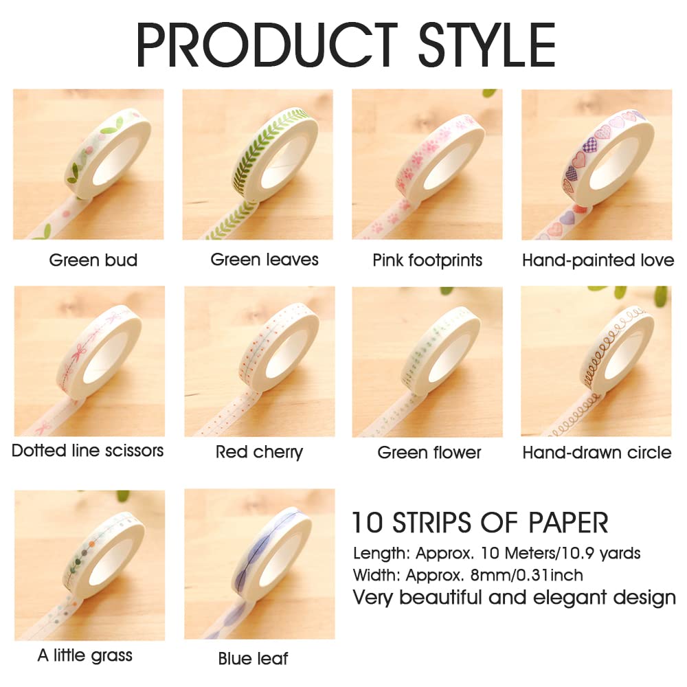 HASTHIP Washi Tape Set for DIY Crafts and Journaling featuring 20 Colors 15mm x 5m | Eco Paper