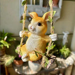 HASTHIP Lovely Rabbit Car Ornament for Home or Auto Decor with 35cm Hemp Rope | Resin Bunny Swing Figure 10x13cm