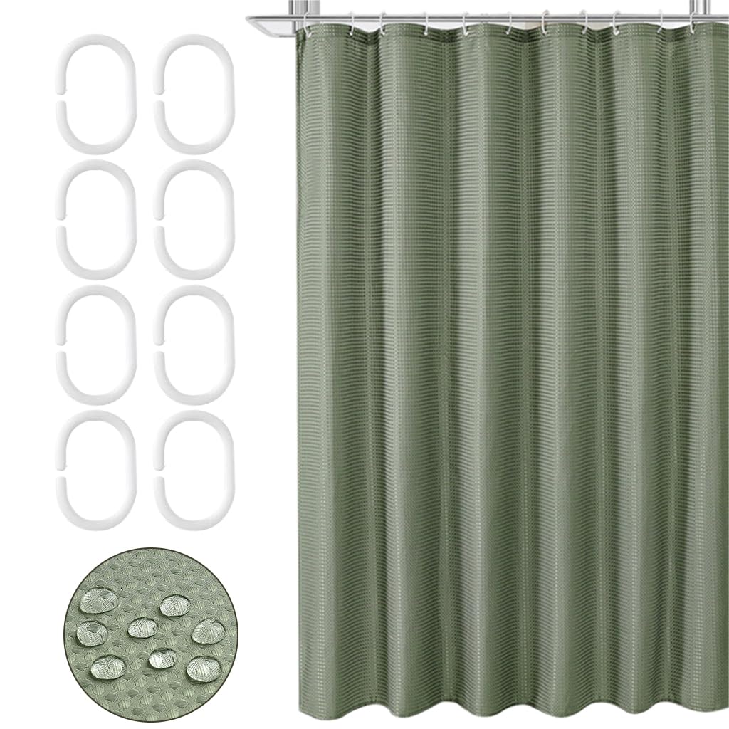 HASTHIP Fabric Shower Curtain for Bathroom with Weighted Hem and 12 Hooks | 72x72 in Green Waterproof Polyester