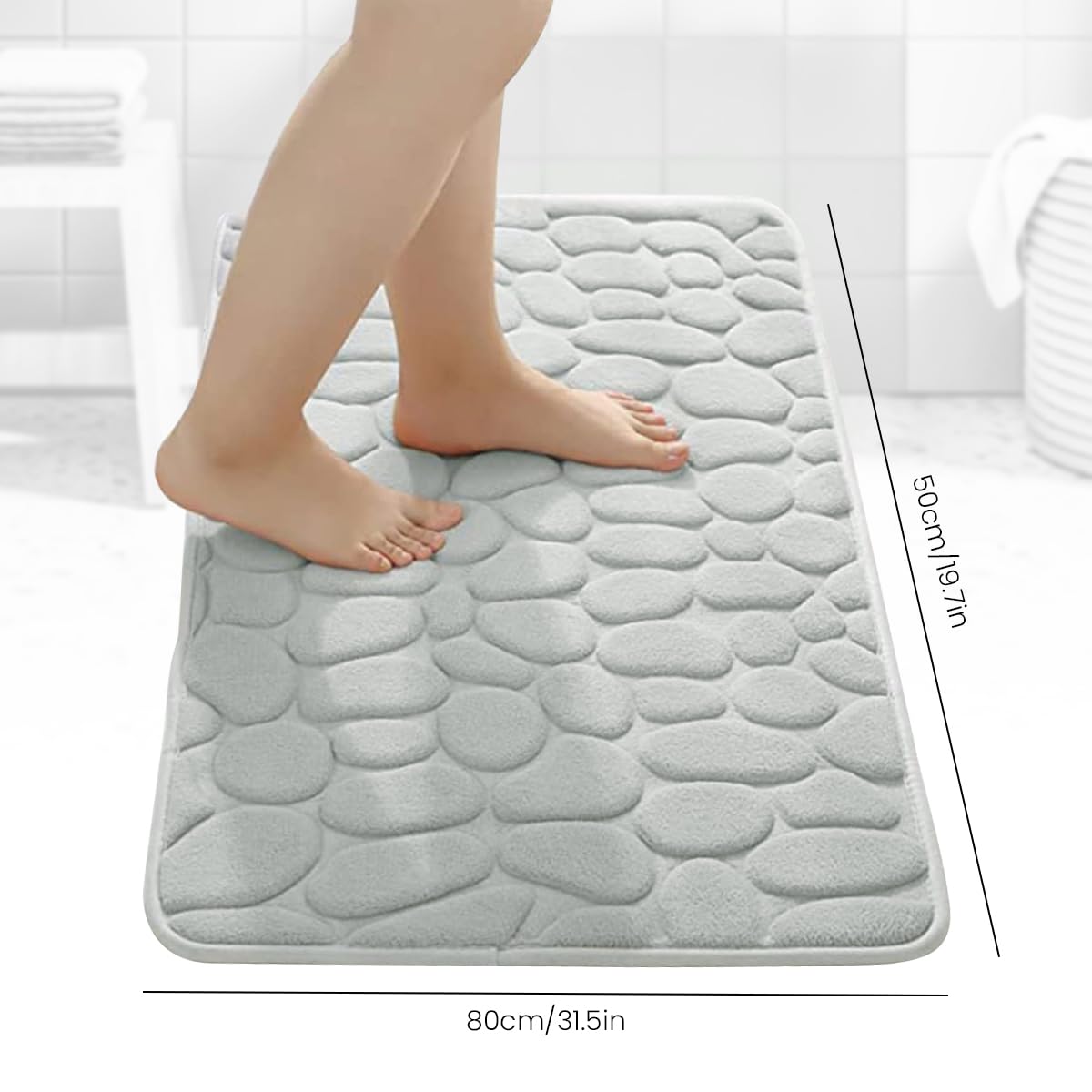 15.7 x 23.6" Memory Foam Bath Mat Cobblestone Bathroom Rugs, Super Water Absorbent Bath Mats for Bathroom Machine Washable Bath Rugs