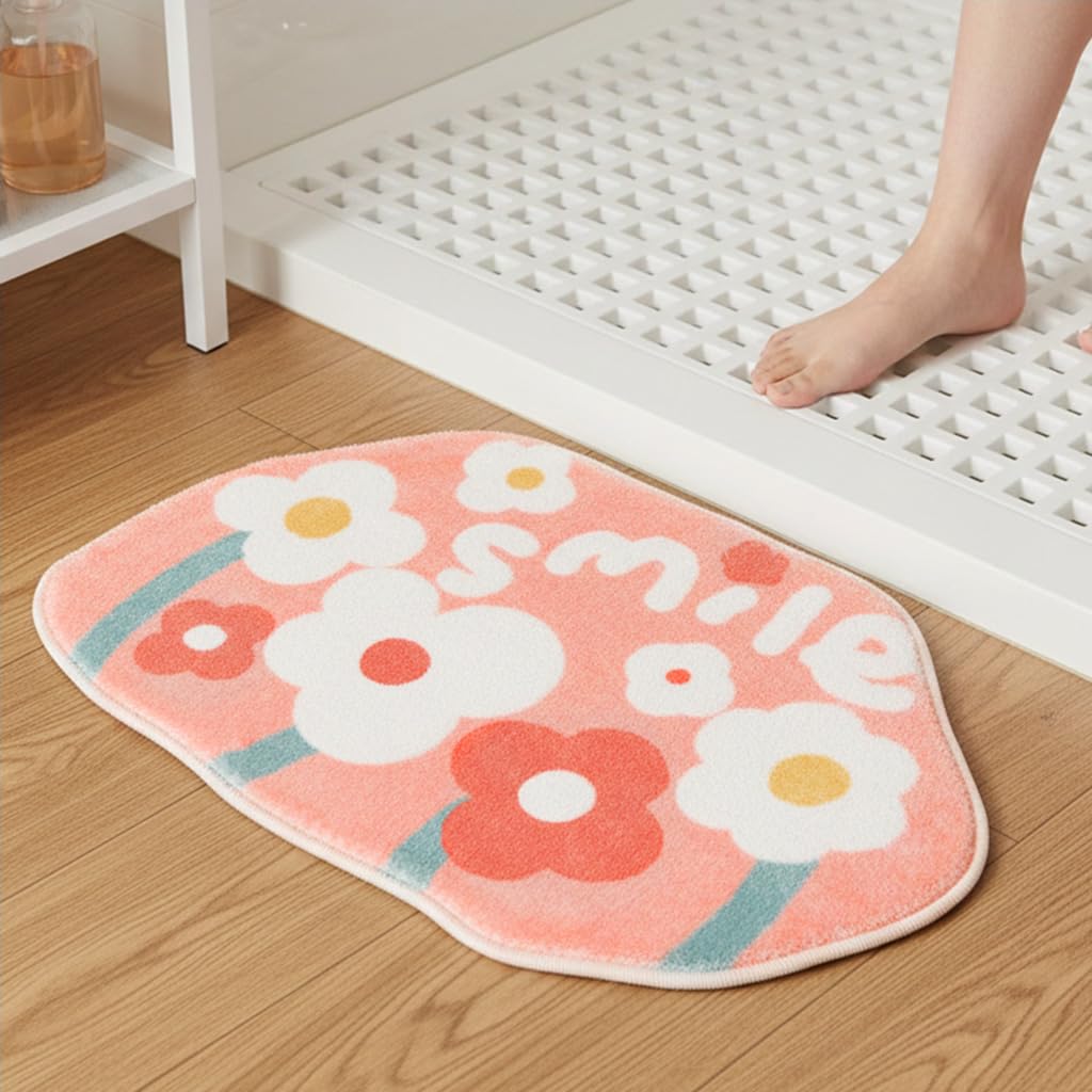 HASTHIP® Felpudo Smile para el Hogar, Alfombra Agradable para Dormitorio, Suave y Acolchada, Absorbente, Antideslizante para Baño, 38 x 60 cm, Rosa, Pack de 1