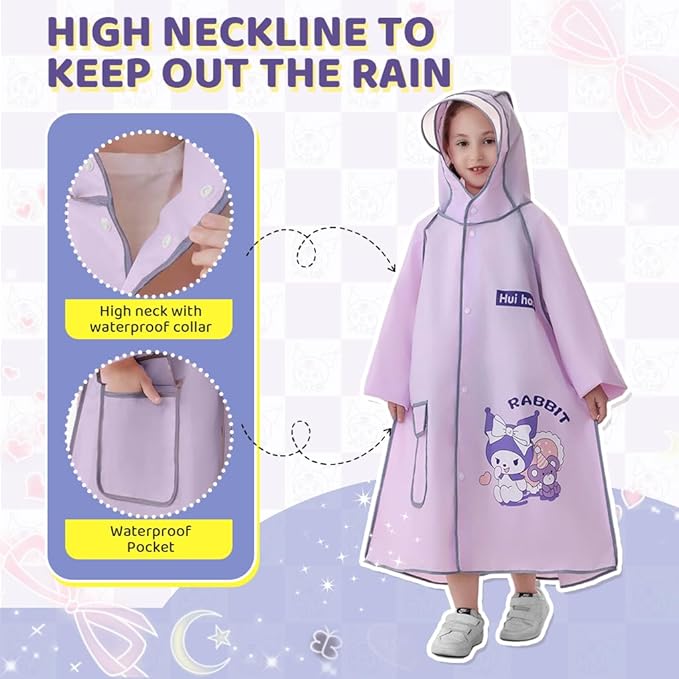 HASTHIP Kids EVA Raincoat with Clear Wide Brim Hood & Reflective Strips