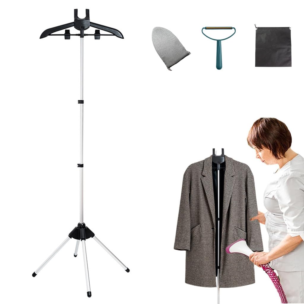 HASTHIP® Garment Steaming Stand 62.9'' Telescopic Aluminum Alloy Steaming Rack with Gloves,Lint Scraper, Storage Bag, Freestanding Stable 4-Leg Stand Base Steaming Garment Support