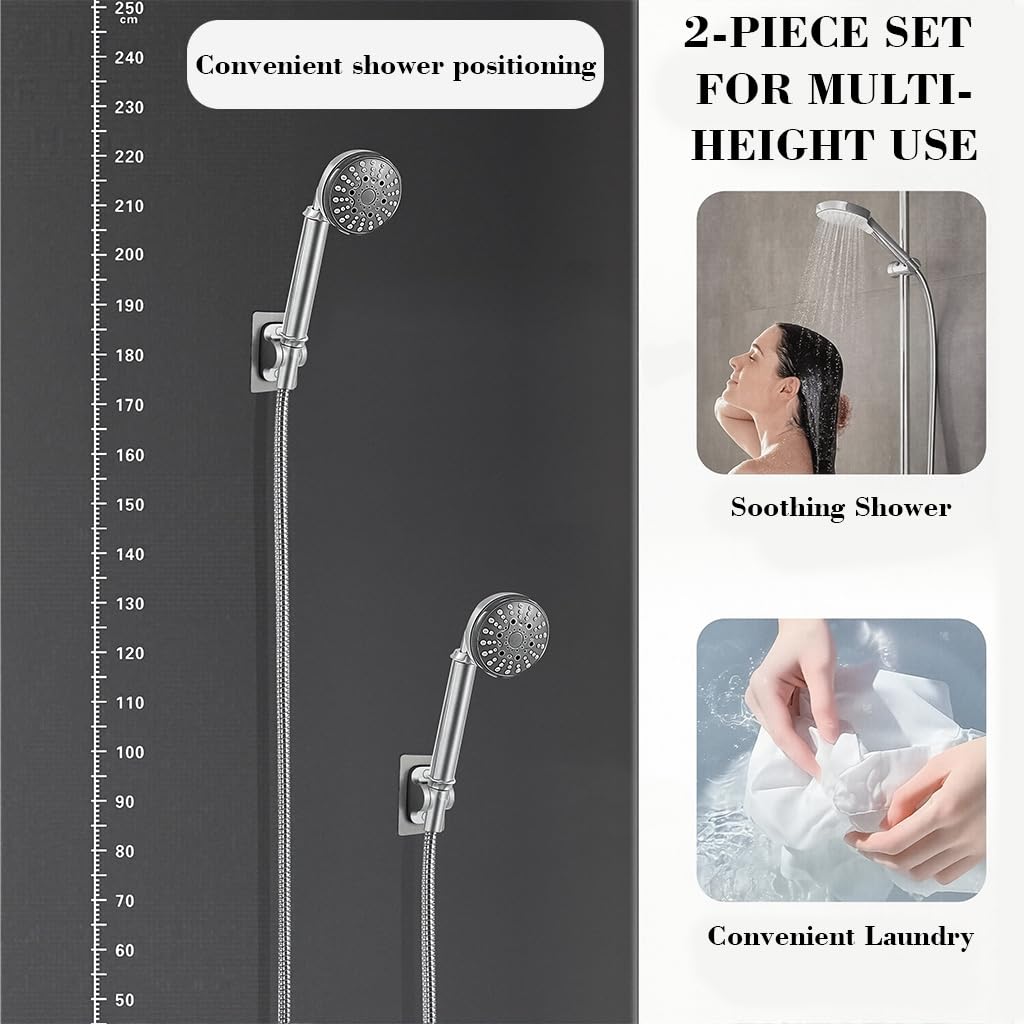 HASTHIP® 2Pcs Self-Adhesive Shower Head Bracket, Strong Adhesive No-Drill Wall Shower Wand Holder, ABS Wall Mount Shower Head Holder for Bathroom