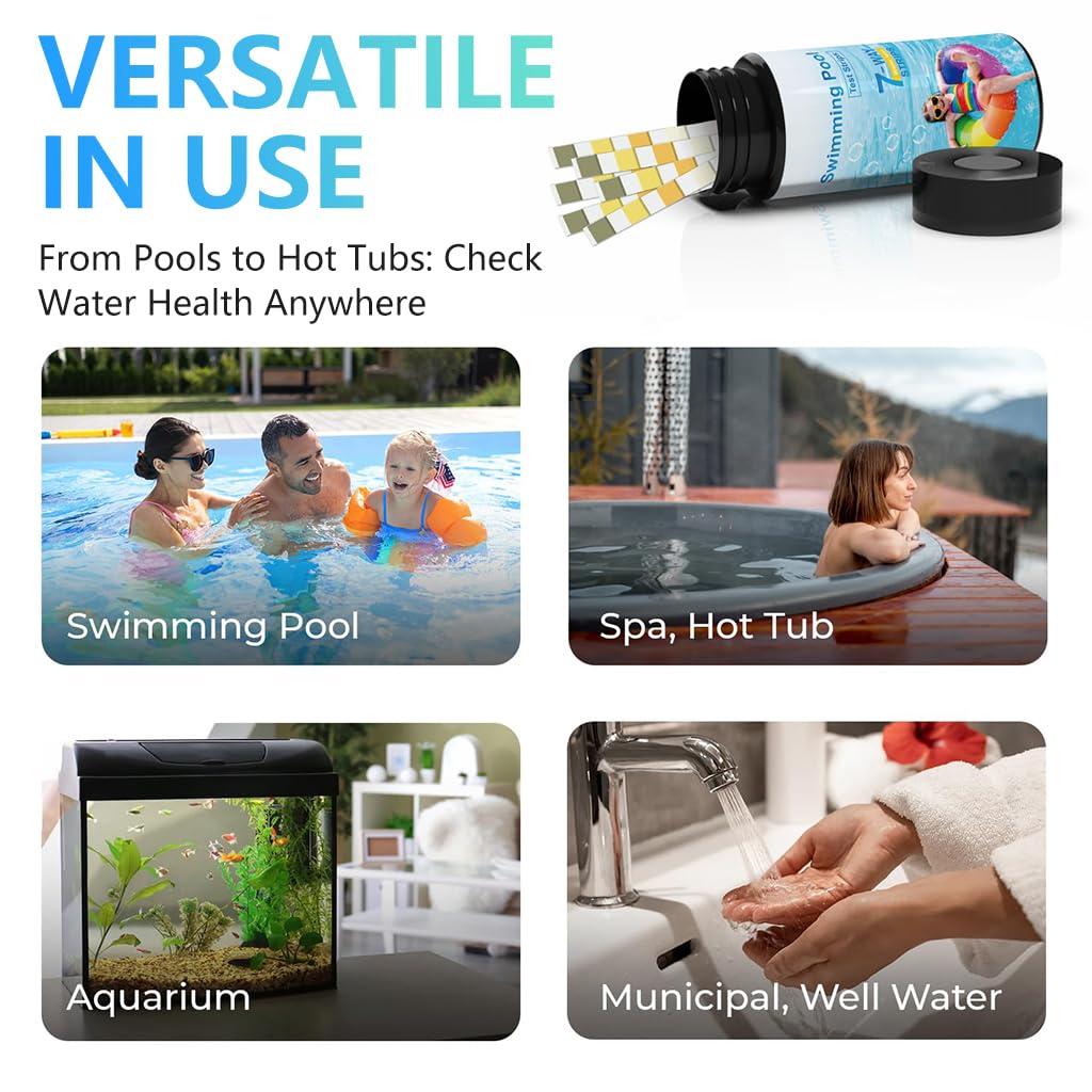 HASTHIP Pool Test Strips for Spa and Hot Tub Water Testing with 100 Counts | 7-in-1 PVC Accurate Results