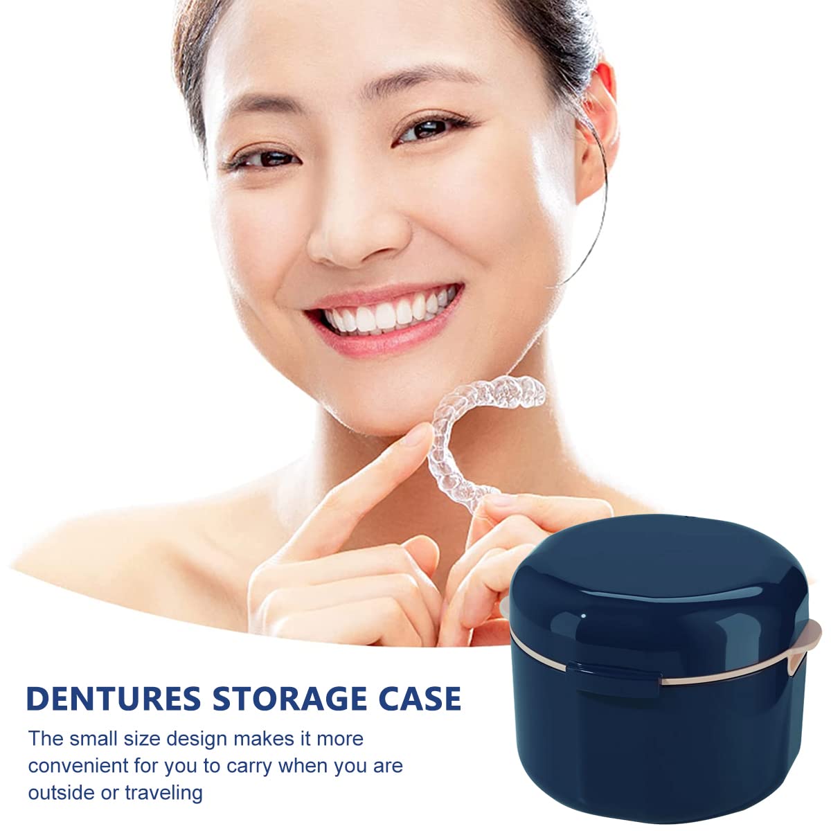HASTHIP Retainer Case for Travel Cleaning with Detachable Strainer Basket 2Pcs 8x7 cm | White and Blue