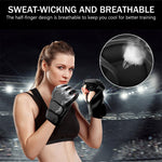 HASTHIP® Boxing Gloves Black Print MMA Gloves with Adjustable Wristband, Breathable Fingerless MMA Gloves for Boxing, Muay Thai and Sparring Sessions, Punching Gloves