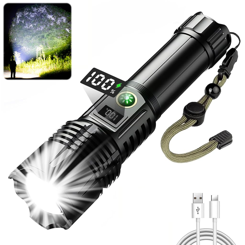 HASTHIP® Linterna LED recargable, linterna superbrillante de 2000 lúmenes de alta potencia con 5 modos,