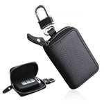 HASTHIP® Estuche de Llaves de Coche Cuero con Cremallera,Llavero Inteligente Portátil,Monedero Compacto para Llaves Auto Regalo para Mujeres y Hombres (8.5x5.2cm),Negro