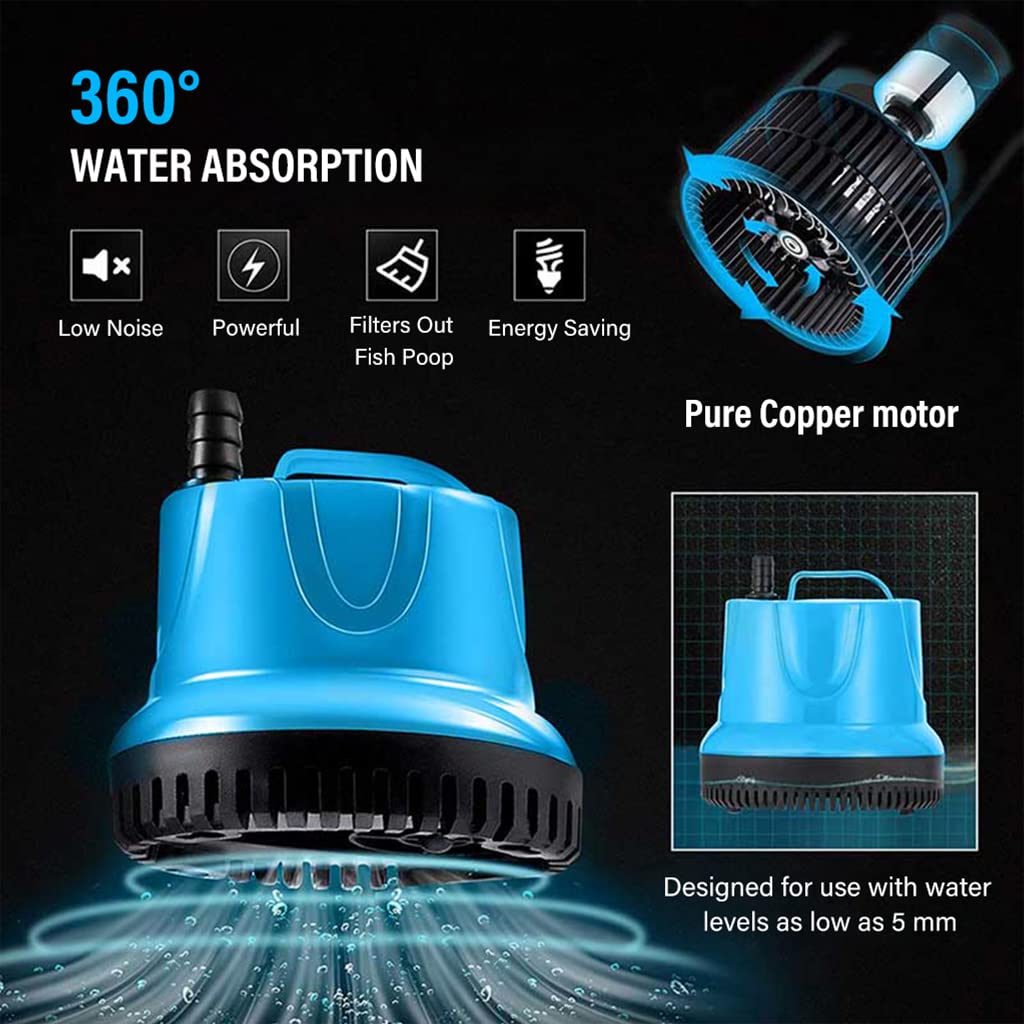 HASTHIP Submersible Water Pump for Aquarium with 60W Power & 3200L/H Flow | 4 Suction Cups