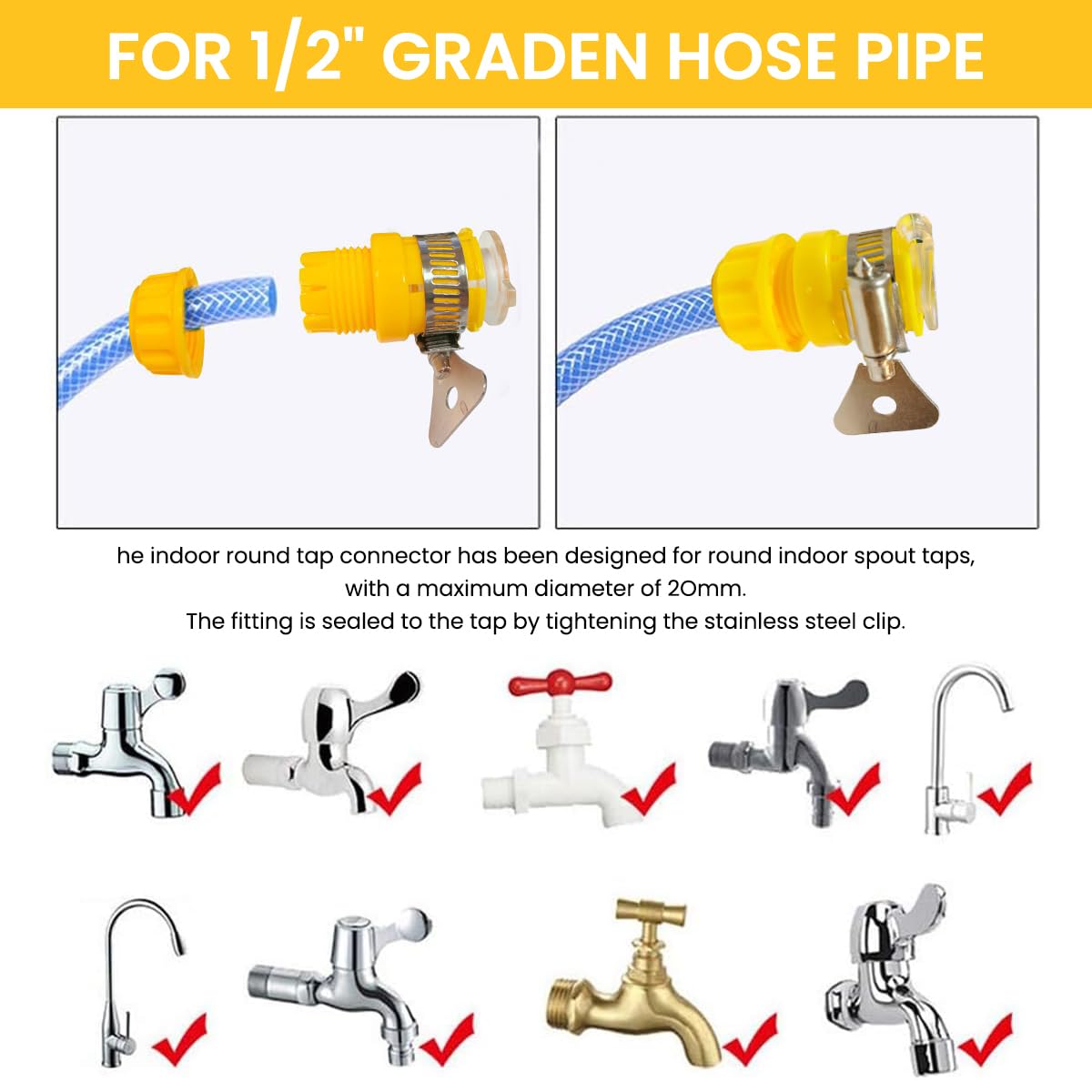 HASTHIP Hose Adapter for Faucet 2pcs for 1/2-inch and 3/8-inch fittings featuring leak-proof seal | Ideal for Garden and Household Use