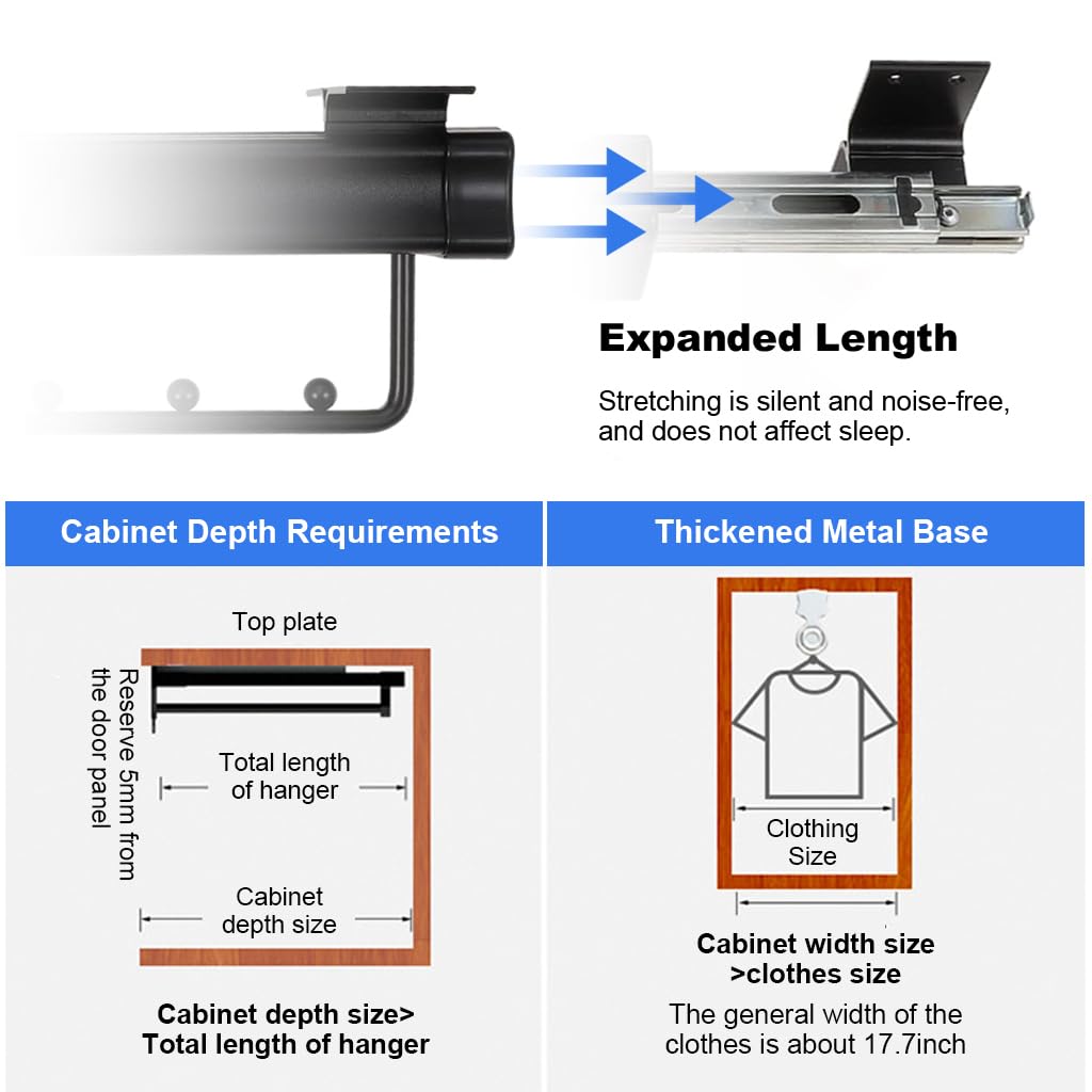 HASTHIP Space Saving Multi Hanger Organizer for Closet with Pull Out Rail and 18.1 in Depth | Metal Screw Mounted Design