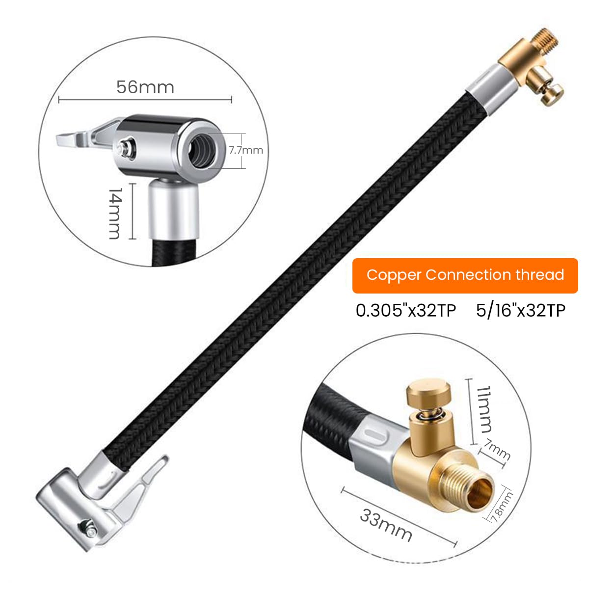 HASTHIP 9.8-Inch Flexible Tyre Inflator Hose Adapter with Quick Connect Fitting