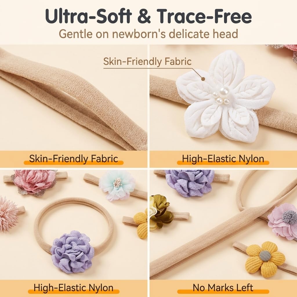 HASTHIP® 10-Piece Soft Floral Headbands for Babies