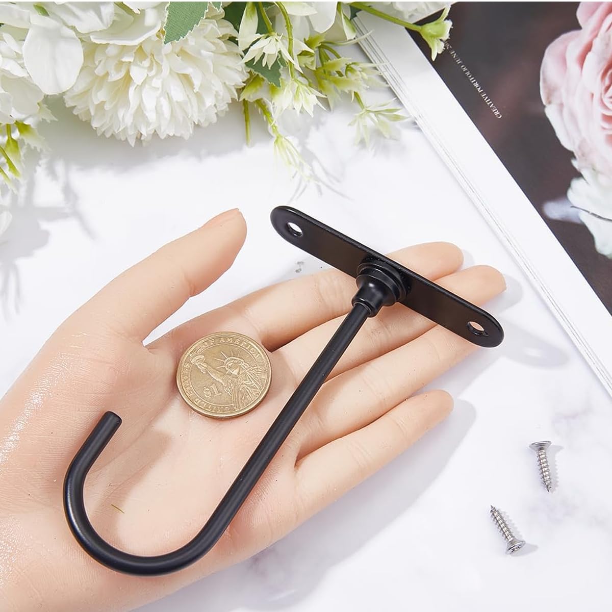 HASTHIP J Shaped Banana Hook for Under Cabinet Storage with 360 Degree Rotation | Metal Screw Mounted Hanger