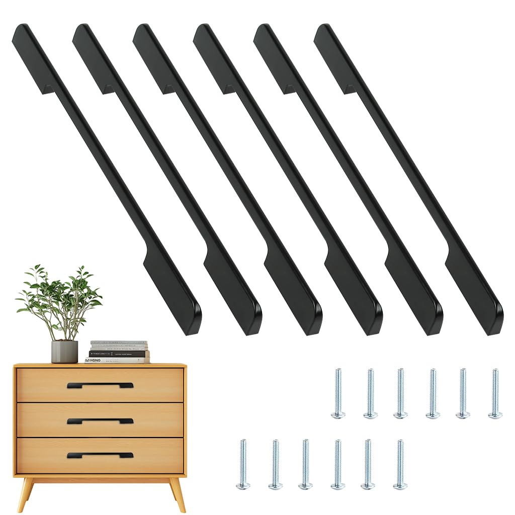 HASTHIP Cabinet Pulls for Kitchen and Vanity with 12.4 in Ergonomic Grip | Sleek Black Aluminum Handles