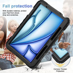 HASTHIP® Case for iPad Air 11 2025/2024 M3/M2/Air 5th/4th Gen 10.9/Pro 11 4th/3rd Gen with Pencil Holder 360° Kickstand & Adjustable Hand Grip Strap Dual Pen Storage Design Travel Silicone Cover