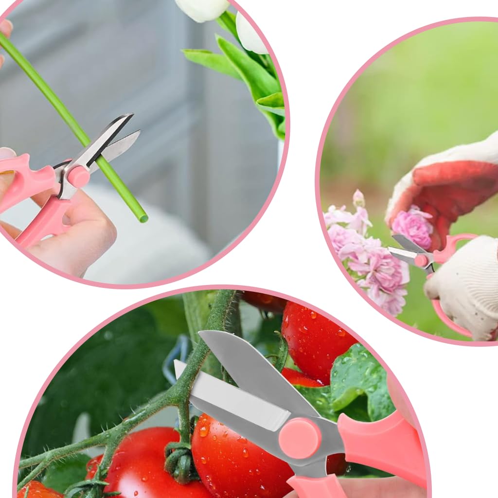 HASTHIP Flower Scissors for Gardening and Floral Arrangement with Stainless Blades and Pink Handle