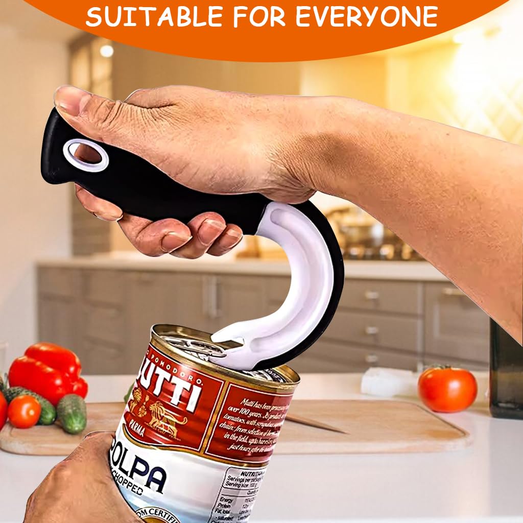 HASTHIP Easy Open Ring Pull Can Opener for Cans and Jars with Ergonomic Hook 15.5×9 cm | Strong Rubber Grip for Seniors and Weak Hands