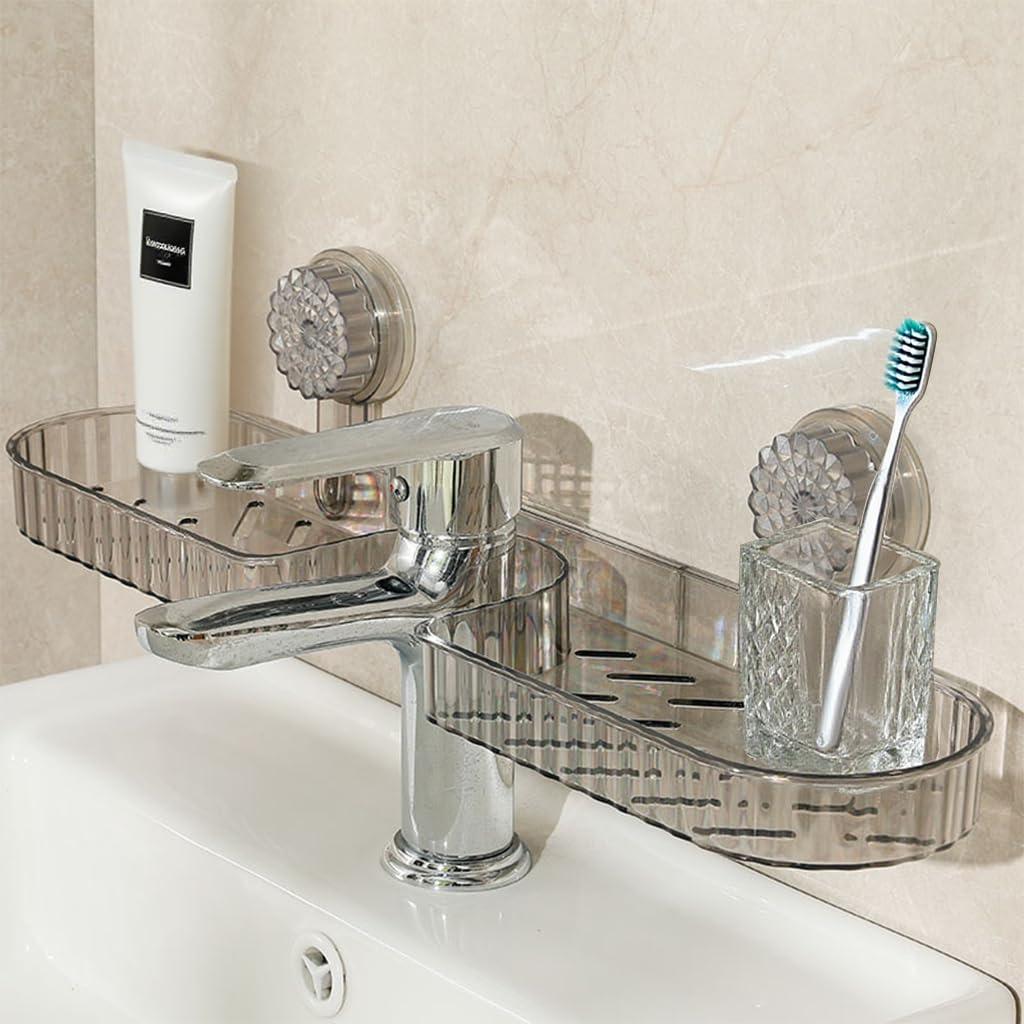 HASTHIP Wall Storage Tray for Kitchen and Bathroom featuring Dual Drain Design and Strong Suction Cups
