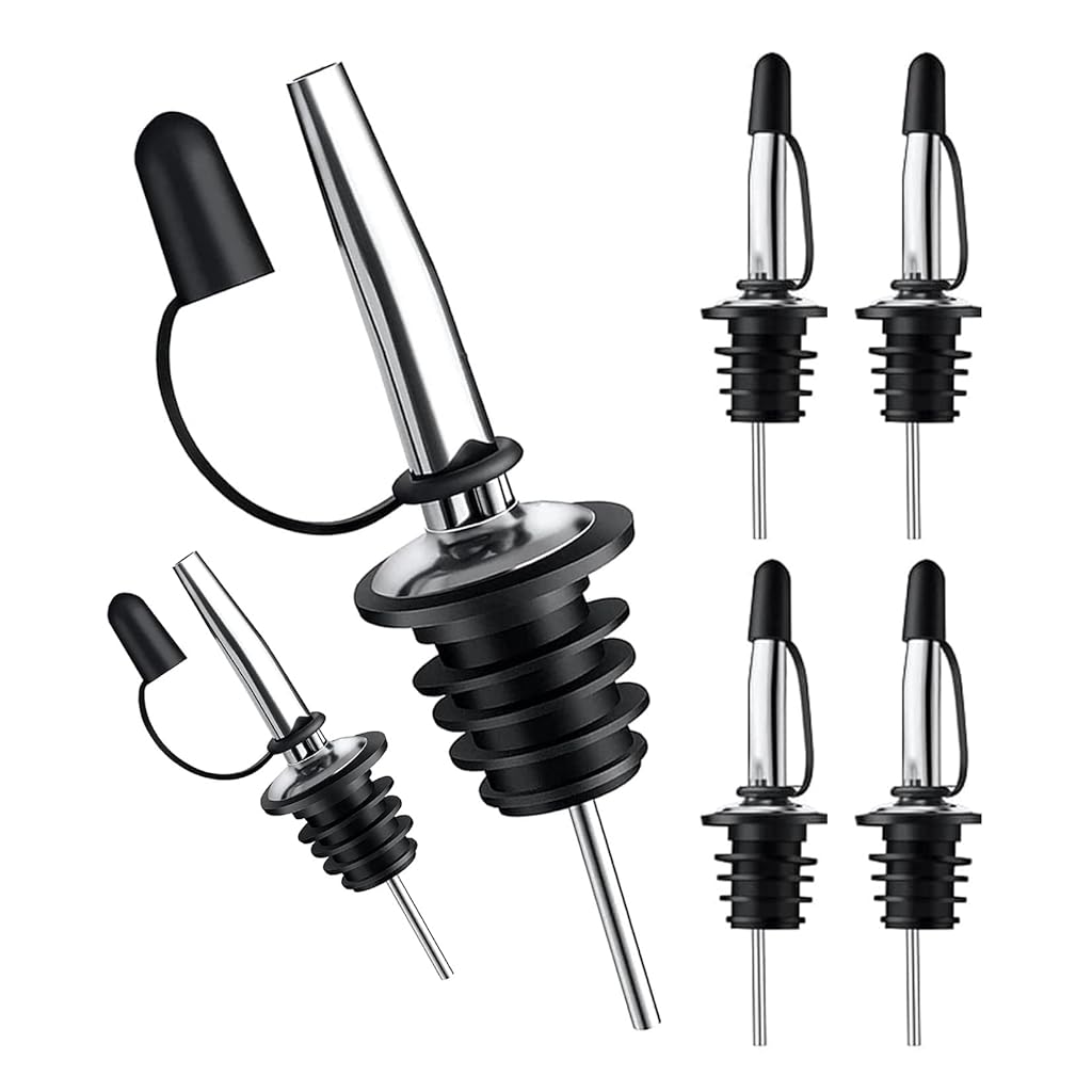 HASTHIP® Liquor Oil Nozzle Bottle Stopper - Oil Dispenser Cap Only Nozzle Spouts Sealer Dispenser for Wine Pourer Stainless Steel Free Flow Bottle with Dust Caps Covers Fixed, Black